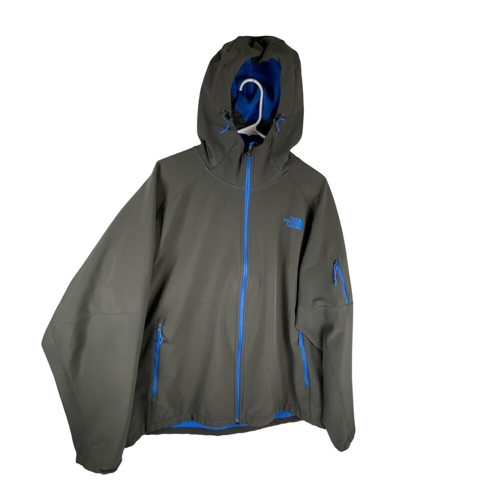 The North Face Jacket Mens 2XL Gray Hooded Softshell Full Zip Fleece Lined Ski